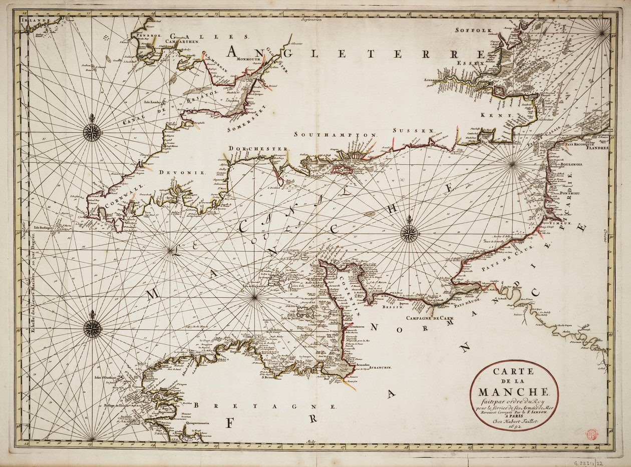 Mapa kanału La Manche i atlantyckich wybrzeży południowej Wielkiej Brytanii i północnej Francji autorstwa Nicolas Sanson D