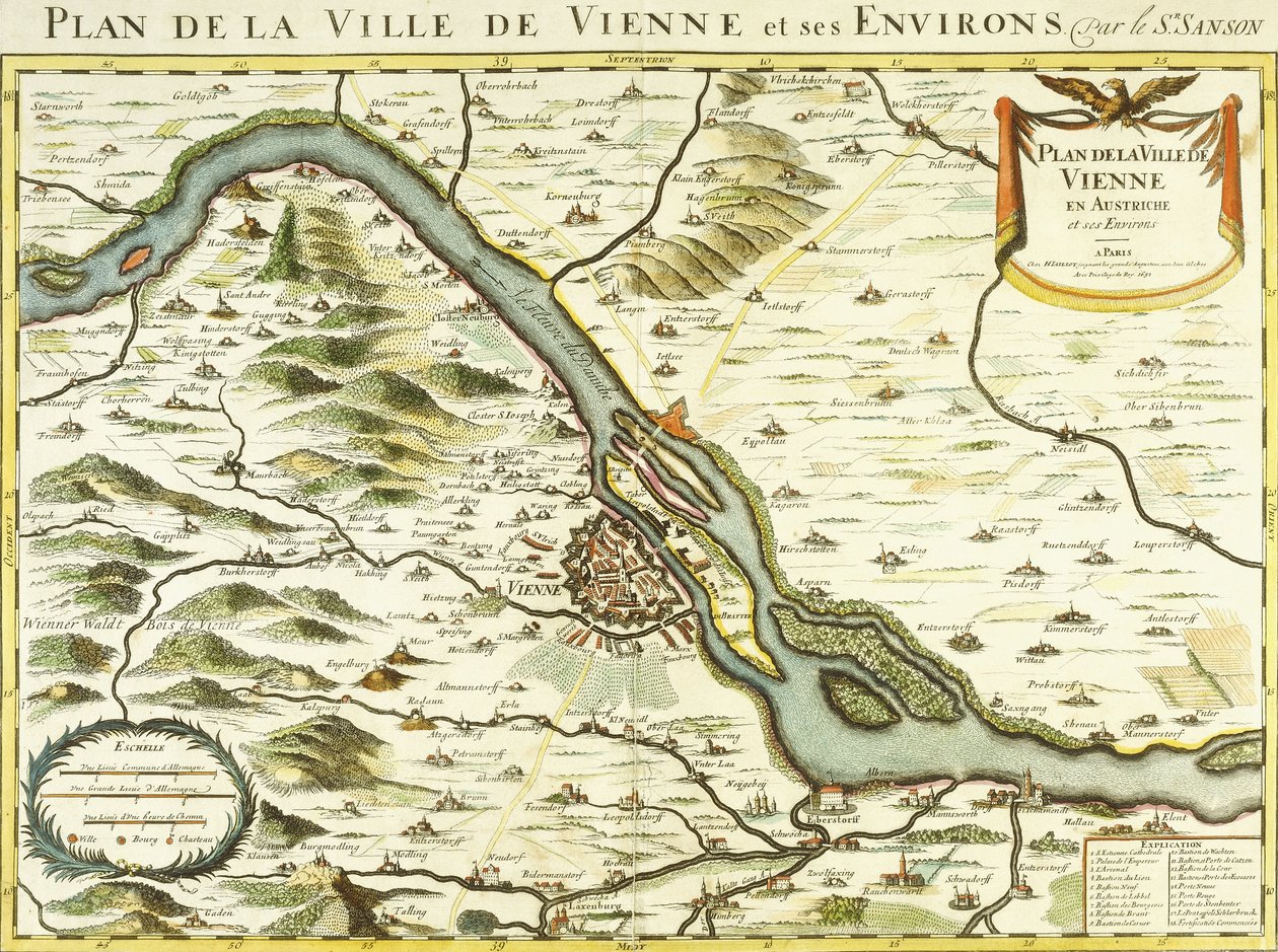 Plan miasta Wiednia, 1692 r. autorstwa Nicolas Sanson DAbbeville