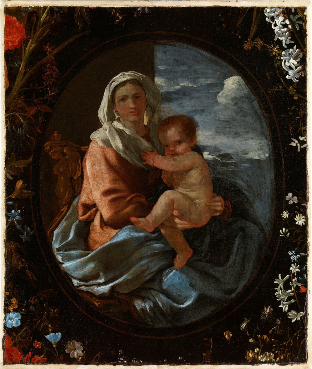 Dziewica z Dzieciątkiem w girlandzie kwiatów autorstwa Nicolas & Seghers Daniel (1590–1661) Poussin