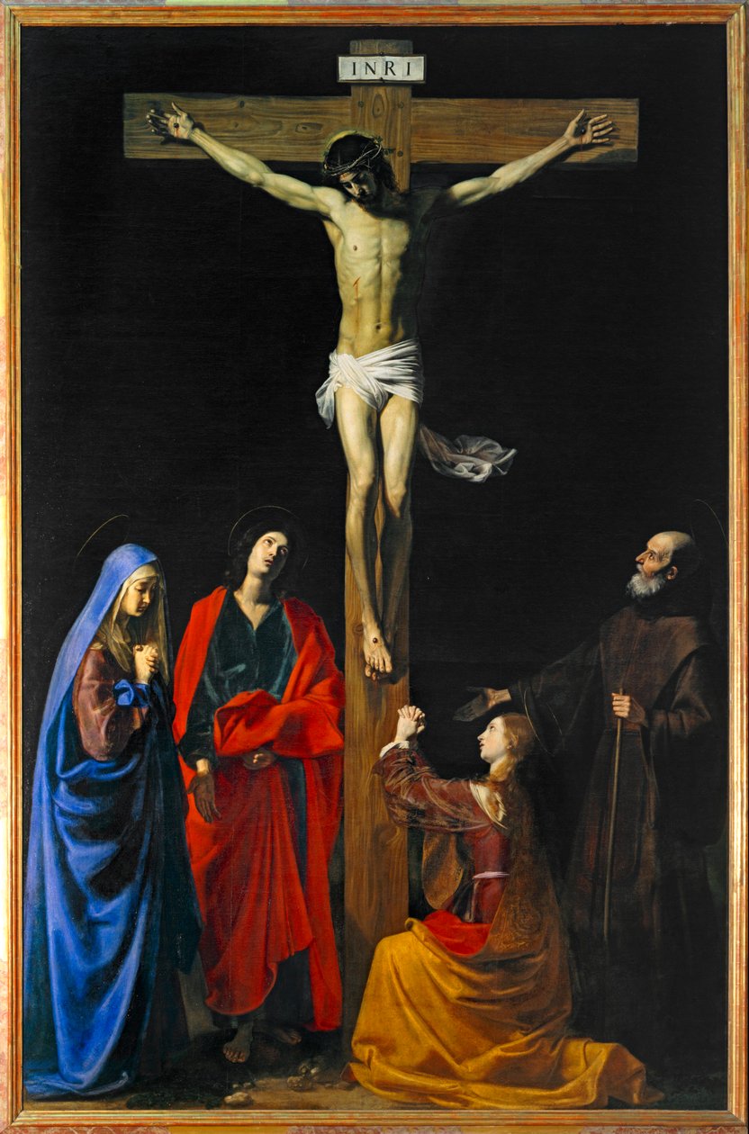 Chrystus na krzyżu, Maria Panna, Magdalena, święty Jan i święty Franciszek z Paoli - Chrystus na krzyżu, Maria Panna, święta Maria Magdalena ... autorstwa Nicolas Tournier