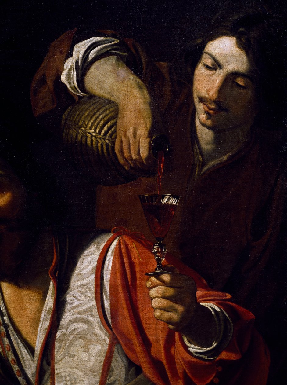 Sługa nalewający wino, fragment Spotkanie pijących, Nicolas Tournier (ochrzczony w 1590-przed 1639), olej, płótno autorstwa Nicolas Tournier