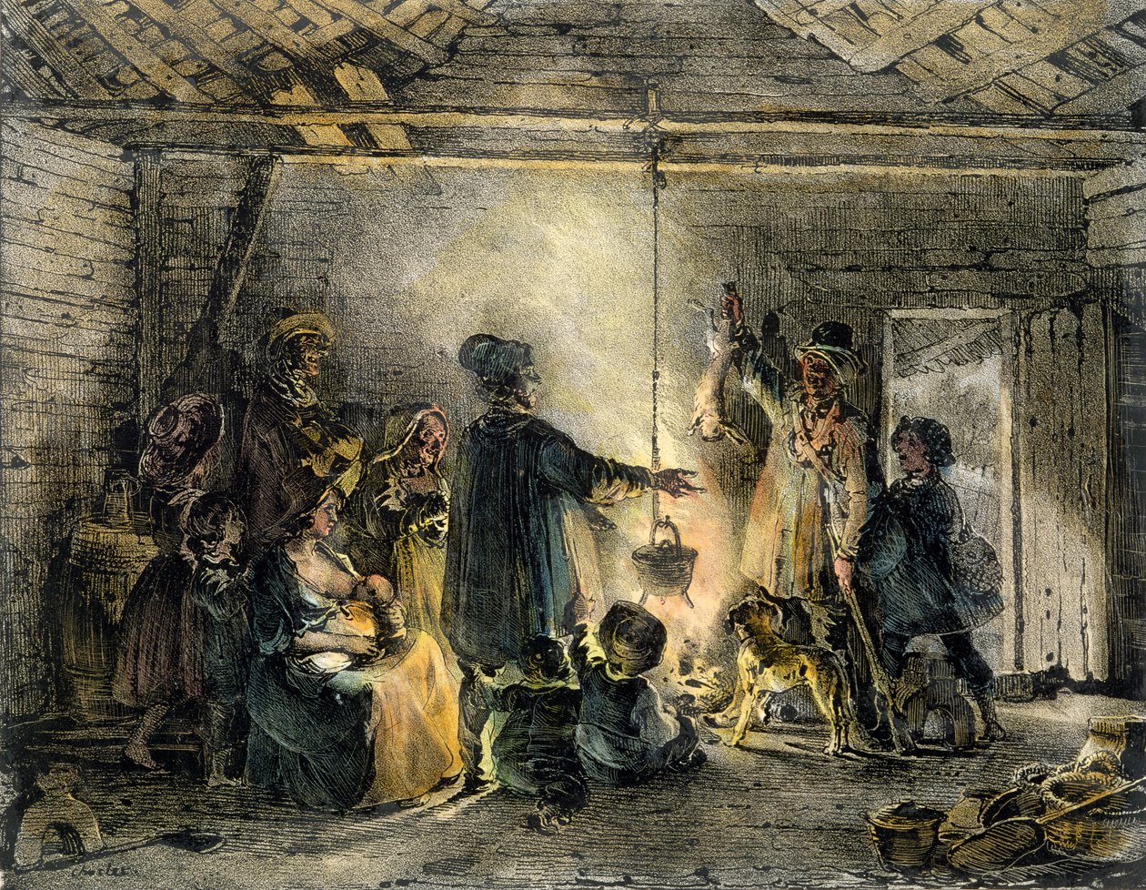 Wnętrze Chaty Górnika, rytowane przez Godefroya Engelmanna (1788-1839) 1829 autorstwa Nicolas Toussaint Charlet