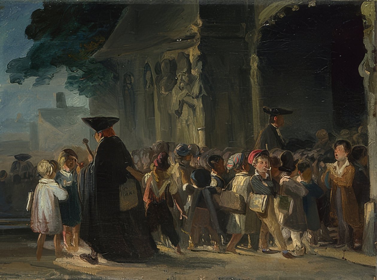 Dzieci przed wejściem do kościoła. W latach 1817-1845 autorstwa Nicolas Toussaint Charlet