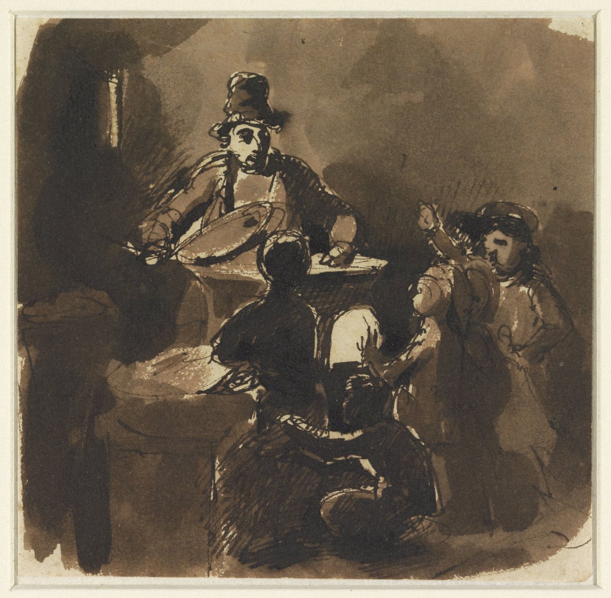 Dzieci przy ognisku sprzedawcy kasztanów (?) autorstwa Nicolas Toussaint Charlet