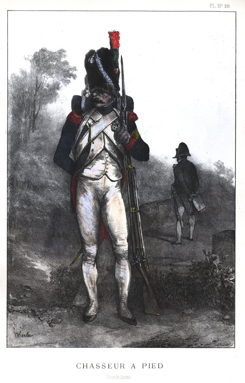 Wojny napoleońskie, armia francuska, piechota gwardii cesarskiej w pełnym stroju, 1845 autorstwa Nicolas Toussaint Charlet