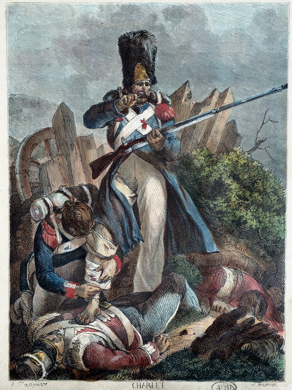 Francuski żołnierz. (Imperium Grenadiera I) Grawerowanie autorstwa Nicolasa Toussaint Charleta (1792-1845) autorstwa Nicolas Toussaint Charlet