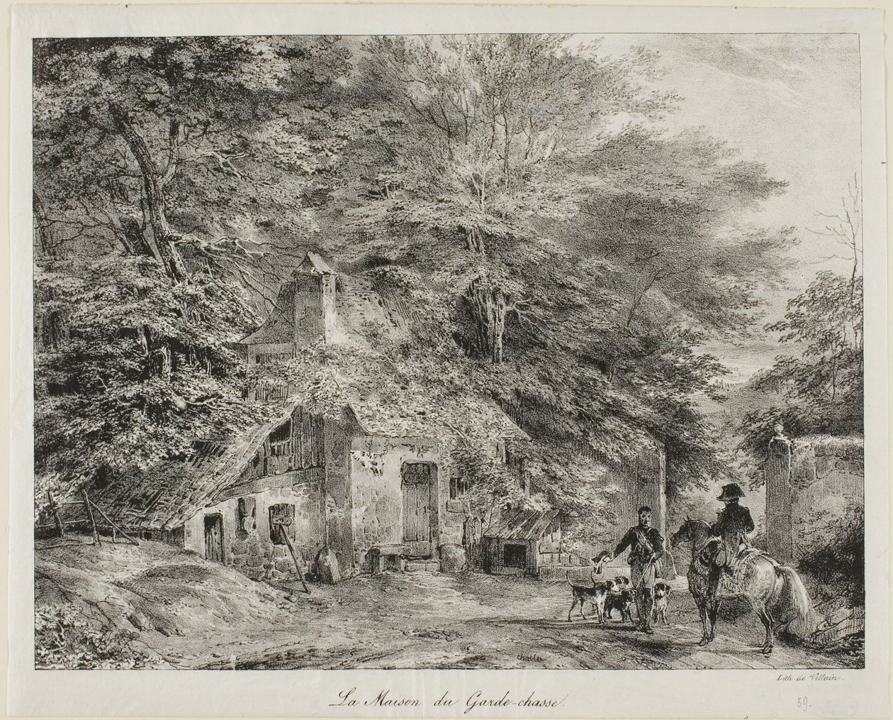 Domek leśniczego, z albumu z 1826 r. autorstwa Nicolas Toussaint Charlet