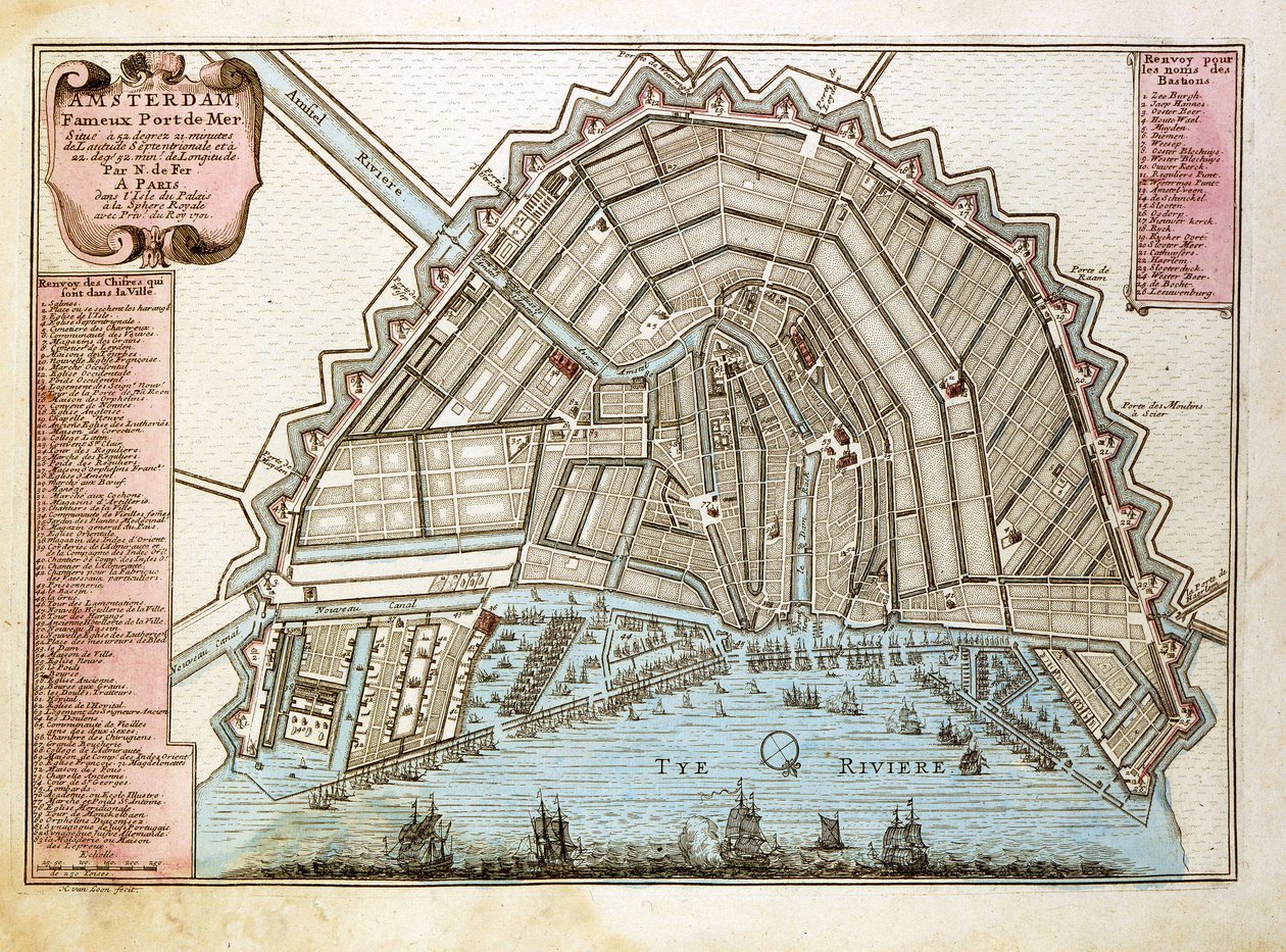 Mapa Amsterdamu. Atlas autorstwa Nicolasa de Fera (1646-1720), Paryż 1700. autorstwa Nicolas de Fer