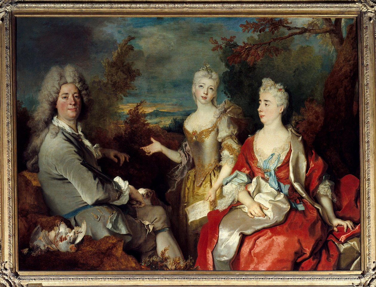 Portret rodzinny dawniej zwany portretem malarza, jego żony i córki Obraz Nicolas de Largilliere (1656-1746) Słońce. 1,49 x 2,00 m² autorstwa Nicolas de Largillière