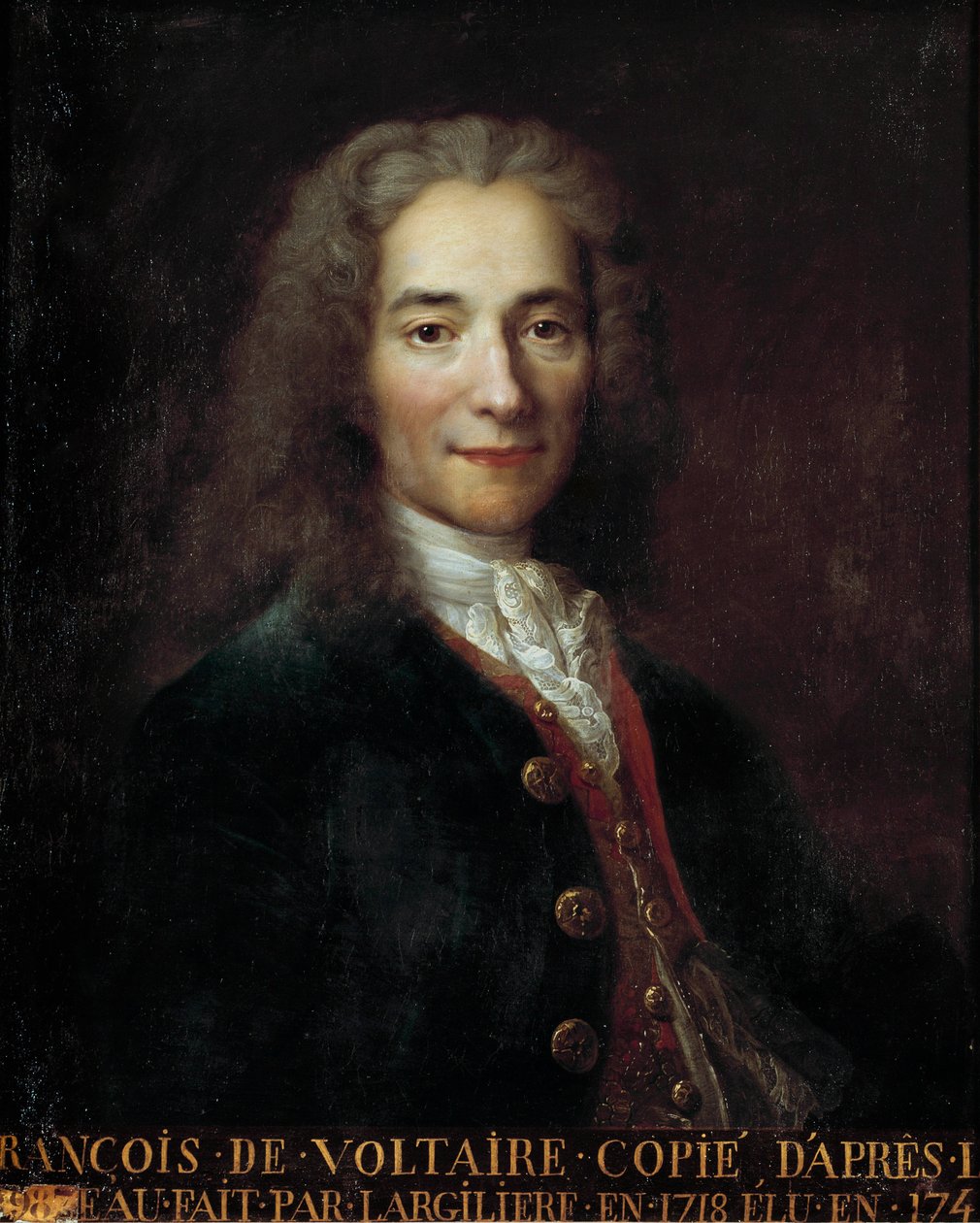 Portret Francois Marie Arouet dit Voltaire (1694 - 1778), francuskiego pisarza i filozofa. Kopia Nicolasa De Largilliere (1656 - 1746) autorstwa Nicolas de Largillière