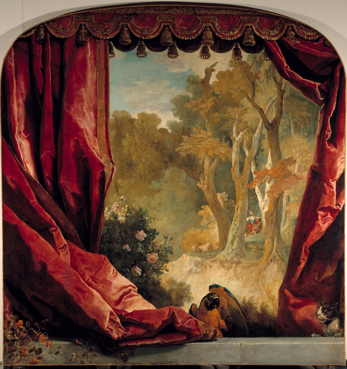 Kompozycja dekoracyjna z zasłonami, pejzażem i zwierzętami Obraz Nicolasa de Largilliere (1656-1746) XVIII w. Słońce. 2,61x2,51 m² autorstwa Nicolas de Largillière
