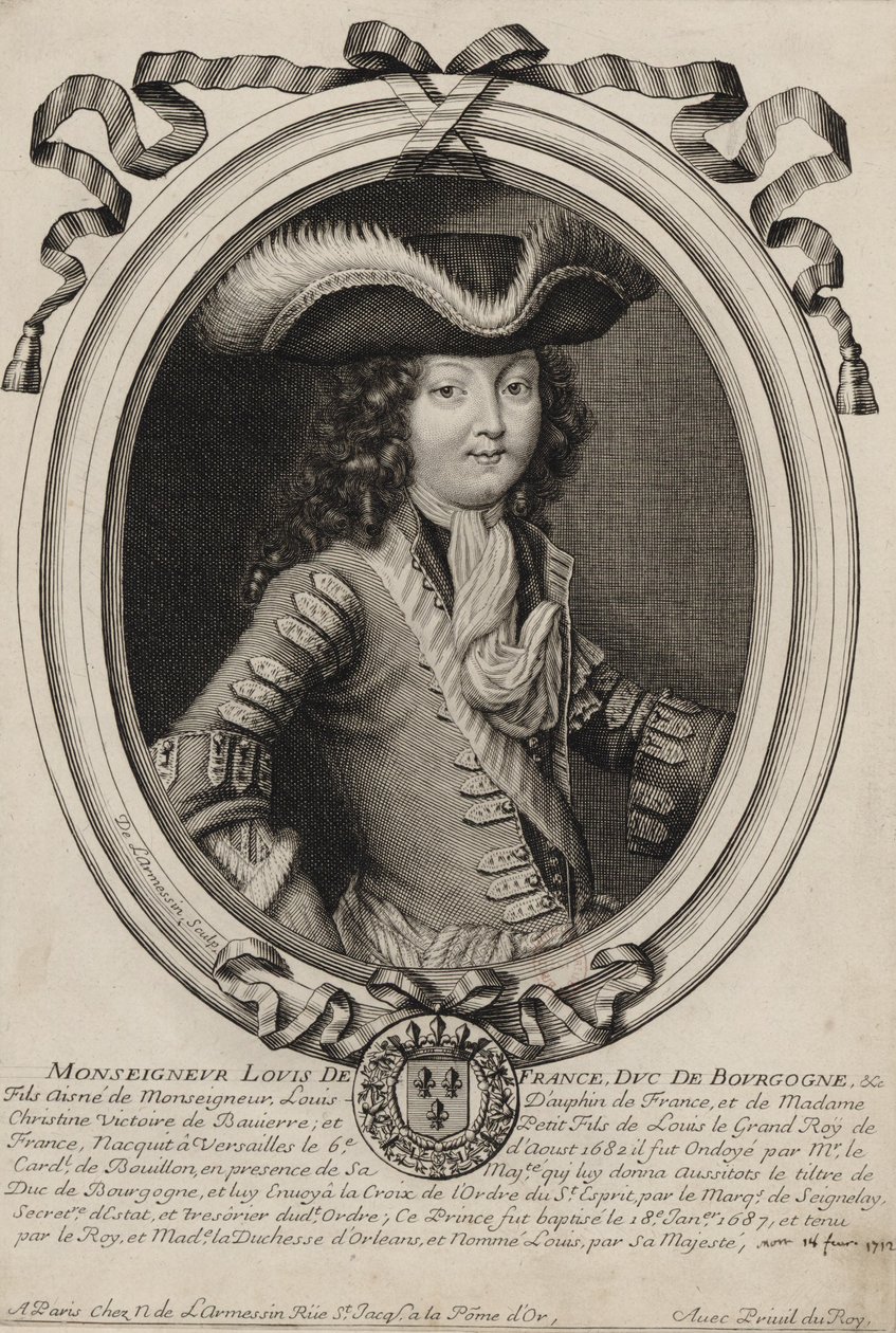 Grawerowany portret Ludwika, księcia Burgundii (1682-1712) autorstwa Nicolas de Larmessin