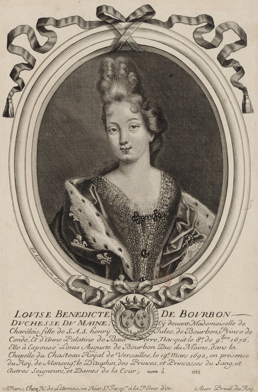 Rycina przedstawiająca Louise Bénédicte de Bourbon (księżną Maine), autorstwa Nicholasa de Larmessin z Paryża, ok. 1690 r. autorstwa Nicolas de Larmessin