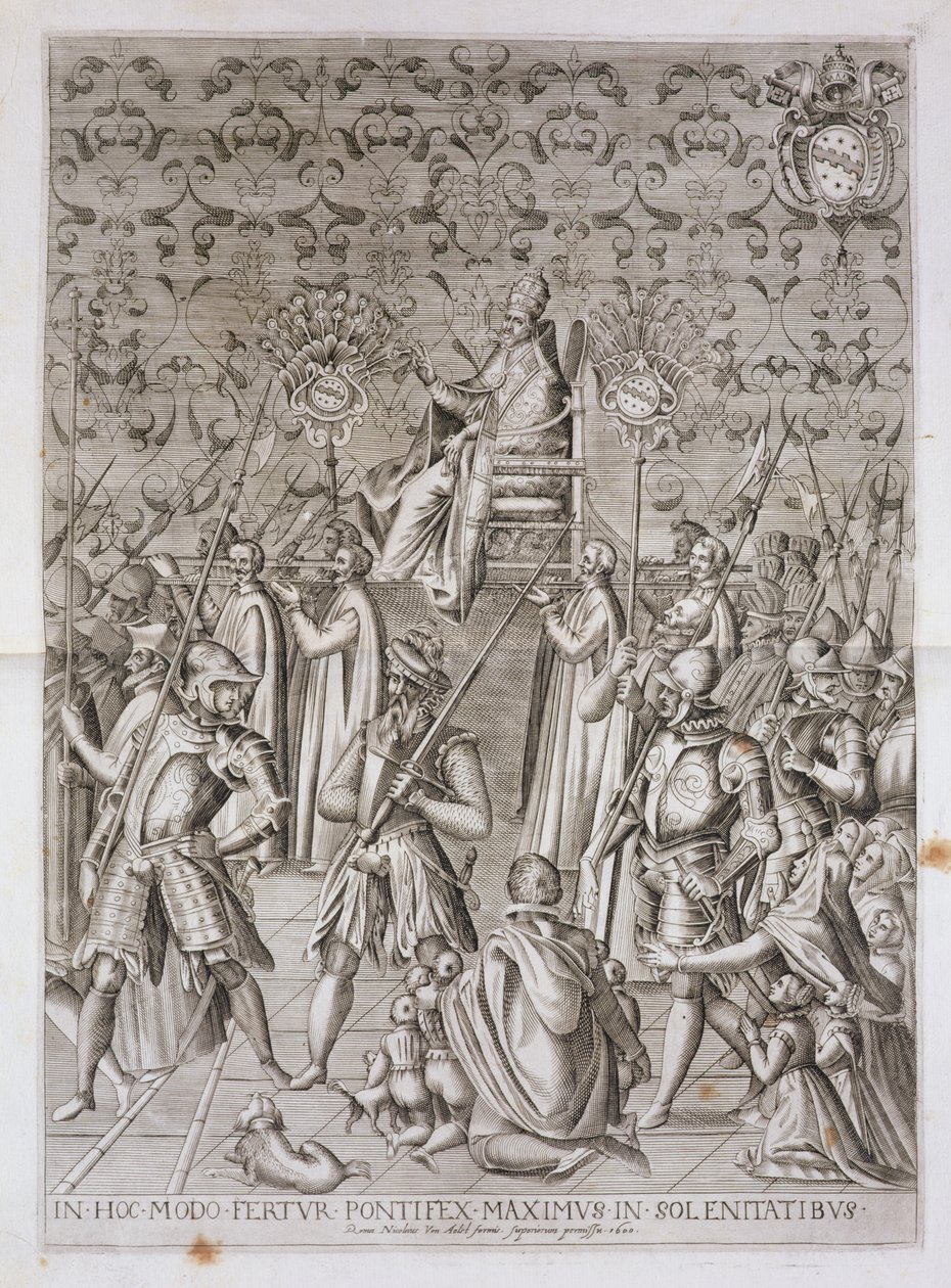 Papież Sykstus V (1521-90) zaniesiony na ceremonię poświęcenia obelisku przed bazyliką San Giovanni Laterano w Rzymie w latach 1588, 1600 (zob. także 193204) autorstwa Nicolaus van Aelst