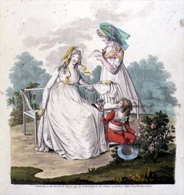 Chłopiec w bryczesach i sukienkach z krynoliny z „Galerii Mody” N. Heideloffa, wrzesień 1795 (kolorowa grawerunek) autorstwa Nicolaus von Heideloff
