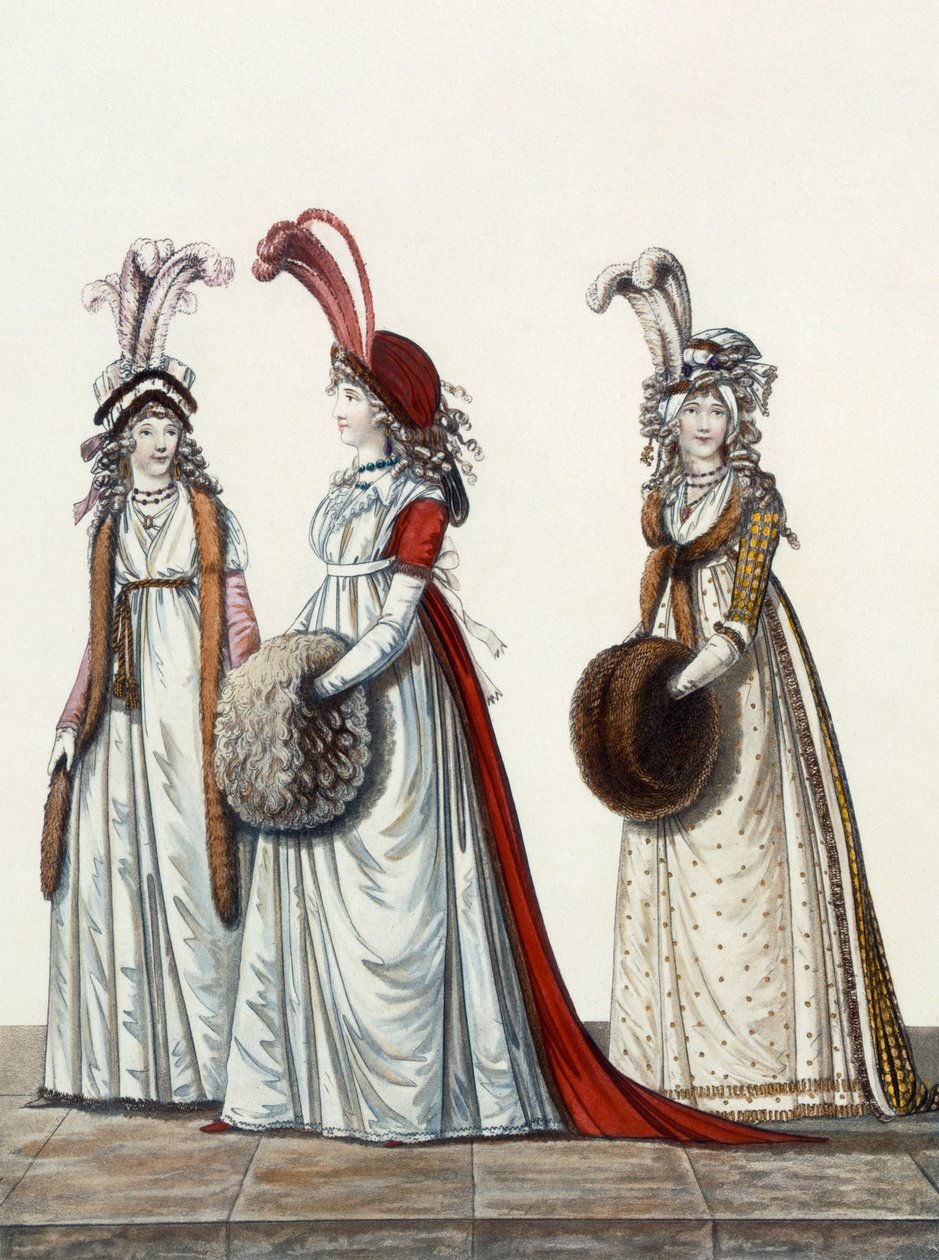 Suknie wieczorowe, rys. 40, rys. 41 i rys. 42 z "The Gallery of Fashion", 1797 autorstwa Nicolaus von Heideloff