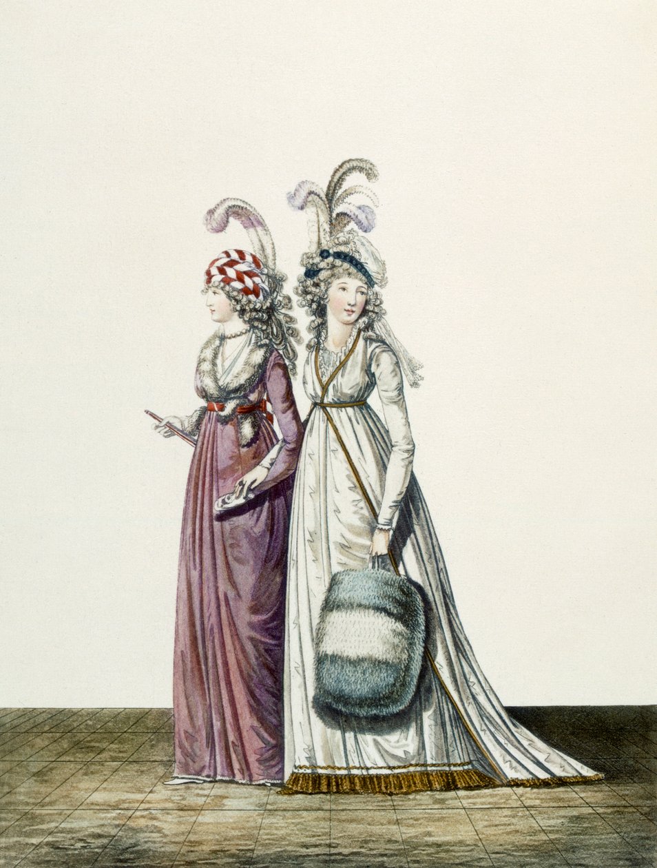 Suknie wieczorowe, rys. 34 i rys. 35 z „Galerii Mody”, 1797 r. autorstwa Nicolaus von Heideloff