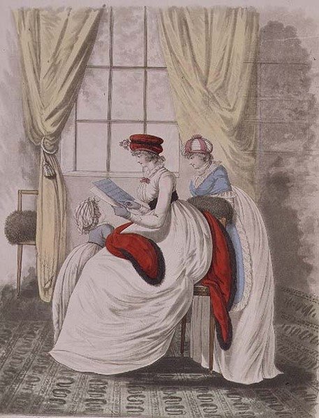 Poranne suknie z „Galerii Mody” Nikolausa Heideloffa, tom II, styczeń 1799 (druk) autorstwa Nicolaus von Heideloff