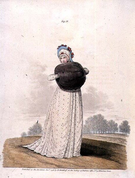 Sukienka muślinowa z „Galerii Mody” N. Heidloffa, styczeń 1796 (kolorowa grawerunek) autorstwa Nicolaus von Heideloff