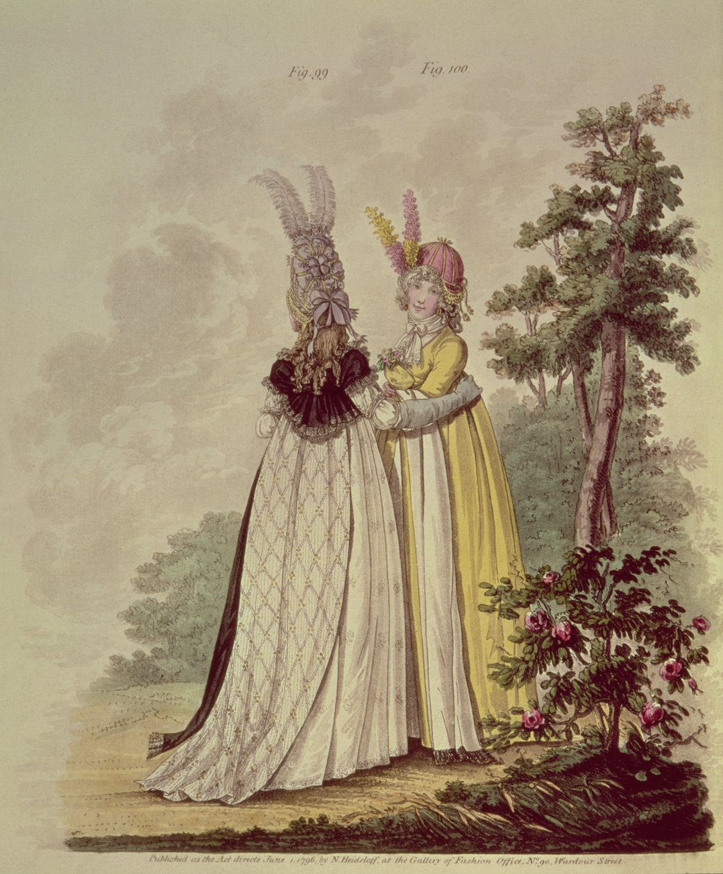Chodzące sukienki z „Galerii Mody” N. Heideloffa, 1796 (akwatinta) autorstwa Nicolaus von Heideloff