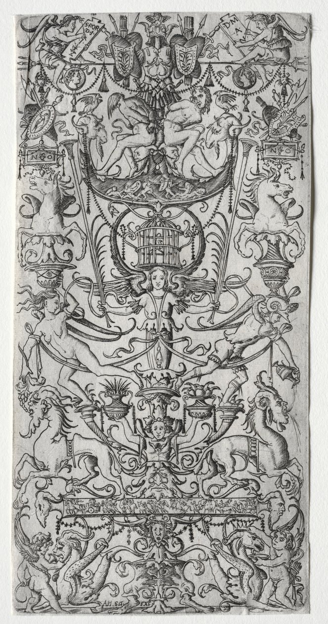 Panel ozdobny z klatką dla ptaków, ok. 1900 r. 1500-1512. autorstwa Nicoletto da Modena