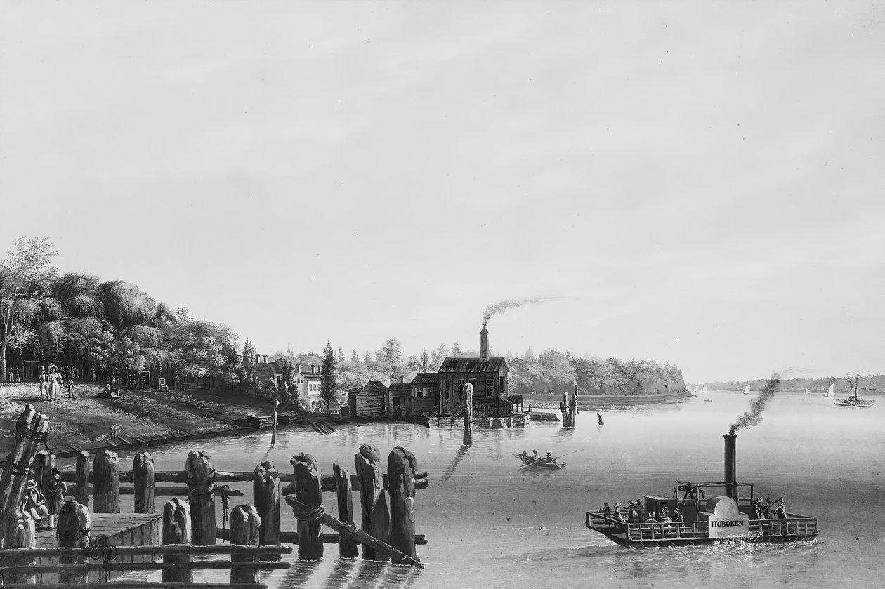 Widok na Hoboken z promu, ca. 1838. autorstwa Nicolino Calyo