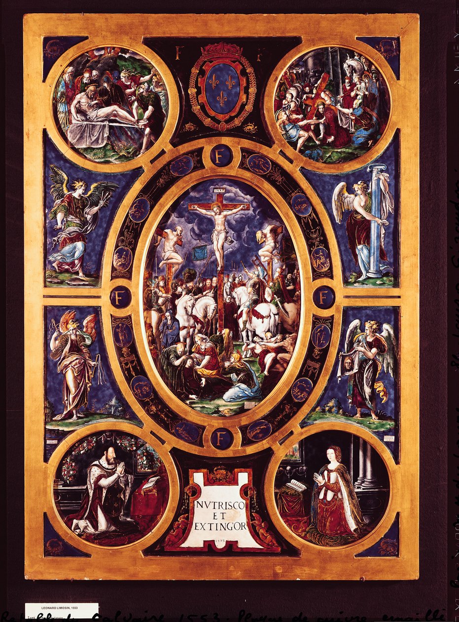 Ołtarz Sainte-Chapelle, przedstawiający Ukrzyżowanie, emaliowany przez Leonarda Limosina (1505-76) 1553 (mosiądz emaliowany) autorstwa Nicolo dell Abate