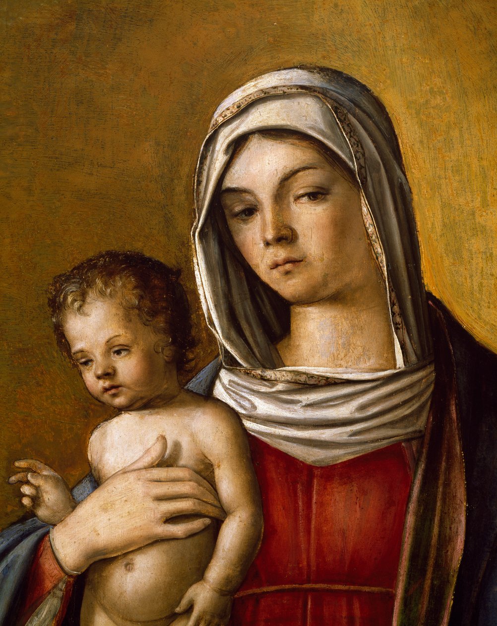 Madonna z Dzieciątkiem, Centralny Panel Tryptyku z Madonną z Dzieciątkiem, św. Albertem i św. Sebastianem autorstwa Nicolo Rondinelli