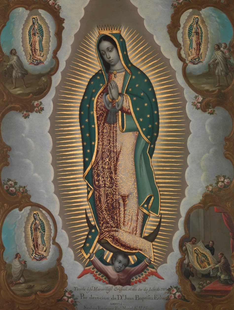 Dziewica z Guadalupe z czterema objawieniami, 1773. autorstwa Nicolás Enríquez