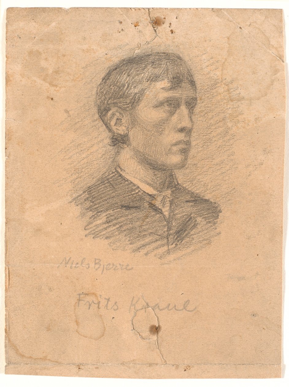 Portret malarza Fritsa Kraula (1862-1935) w profilu 3/4 autorstwa Niels Jakob Jakobsen Bjerre