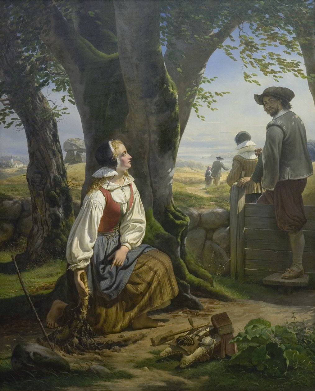 Kirsten Svendsdatter znajduje złoty róg w Gallehus 20 lipca 1639 r. autorstwa Niels Simonsen