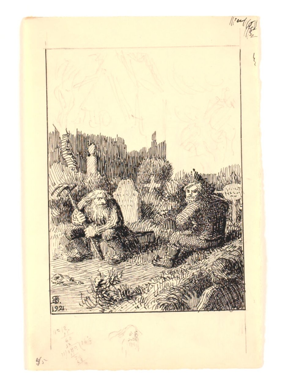 Ilustracja do „Ostrzeżenia na plaży i kantaru kościelnego” autorstwa Niels Skovgaard