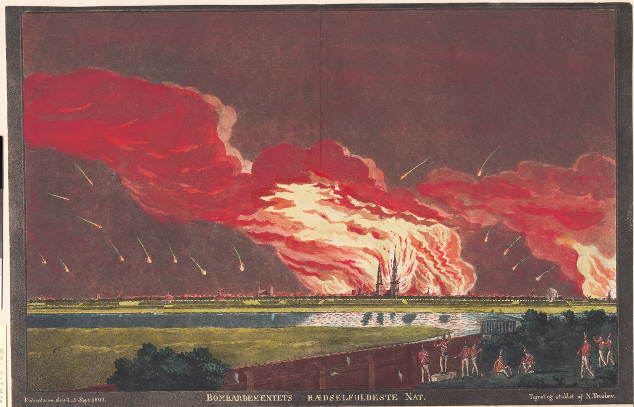 „Najbardziej przerażająca noc bombardowania. Kiøbenhavn 4-5 września 1807 r.” autorstwa Niels Truslew