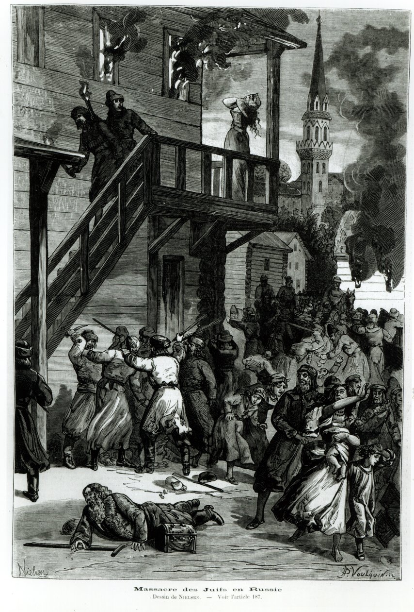 Rzeź Żydów w Rosji, ryt. Gustave Voulquin (fl.1880-90) z Le Journal Illustre, czerwiec 1881 (fot. bw) autorstwa Nielsen