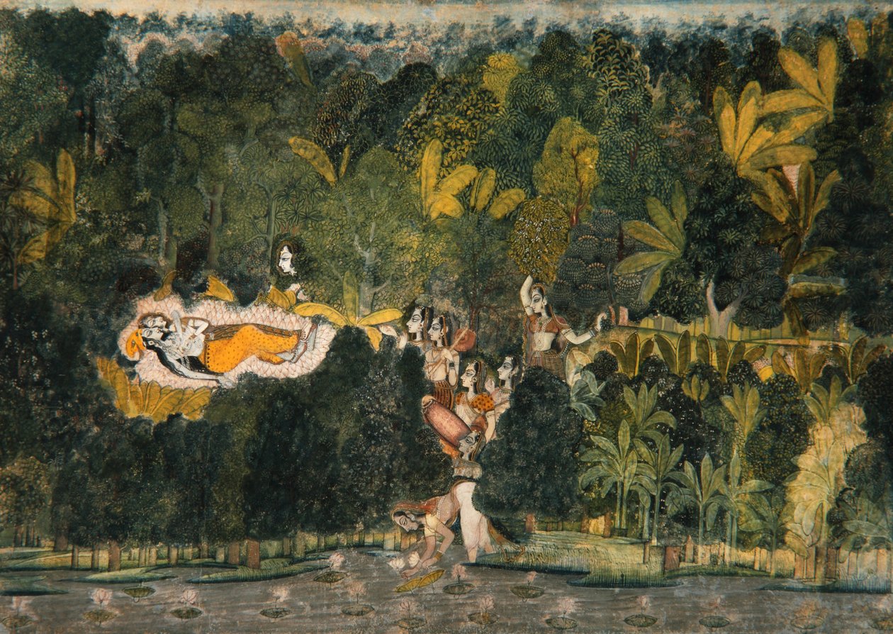Baszta cichej namiętności, ok. 1750 (wc i złoto na papierze) autorstwa Nihal Chand