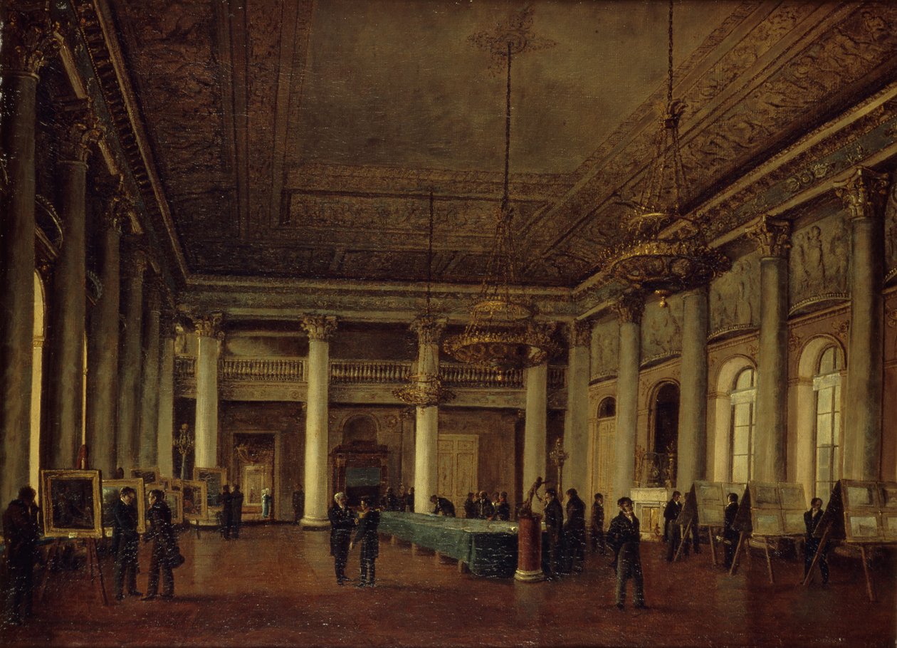 Widok wnętrza domu Dmitrija Naryszkina podczas spotkania Towarzystwa Zachęty Sztuk Pięknych, 1825 autorstwa Nikanor Grigoryevich Chernetsov