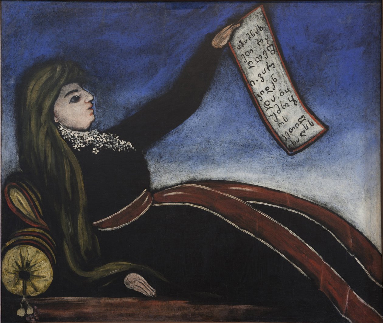 Gruzinka na kanapie - Gruzinka na kanapie autorstwa Pirosmaniego (Pirosmanashvili), Niko (1862-1918). Olej na ceracie, rozmiar: 99x106 autorstwa Niko Pirosmanashvili
