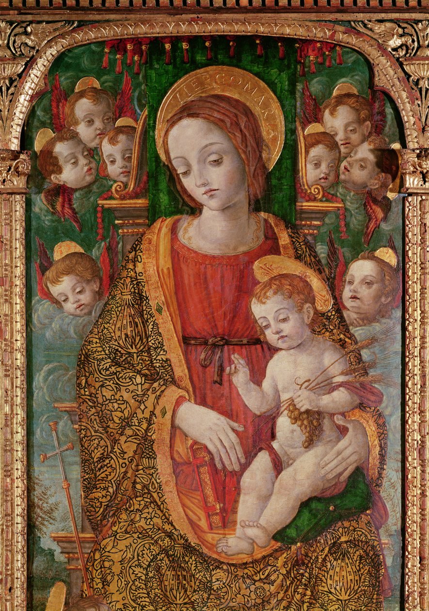 Dziewica z Dzieciątkiem z SS. Grzegorz i Marcin, detal Matki Boskiej, 1517 tempera na panelu autorstwa Nikola Bozidarovic