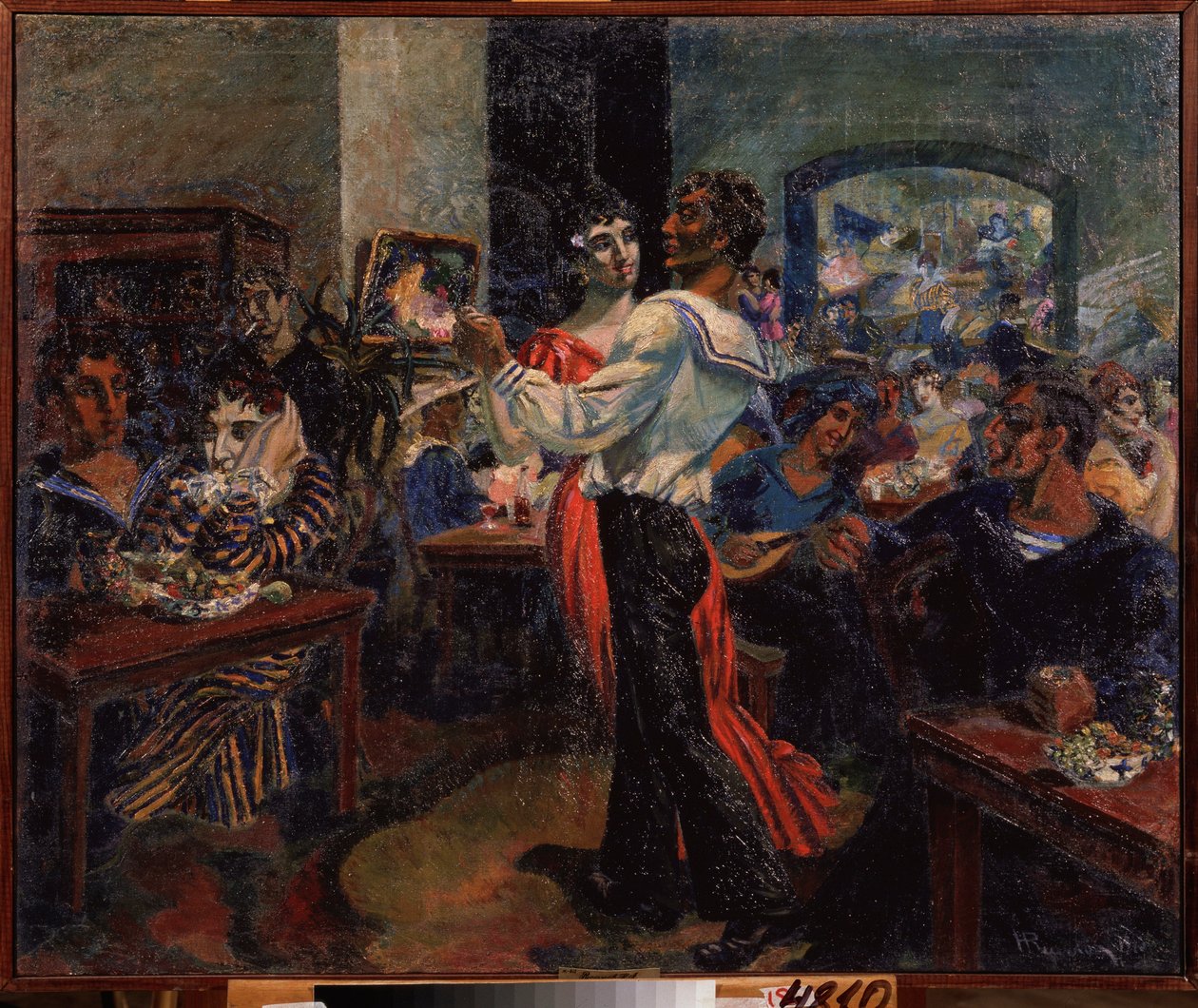 Bar marynarski. Obraz Nikołaja Afanasjewicza Rusakowa (1888-1941), olej na blasze autorstwa Nikolai Afanasyevich Rusakov