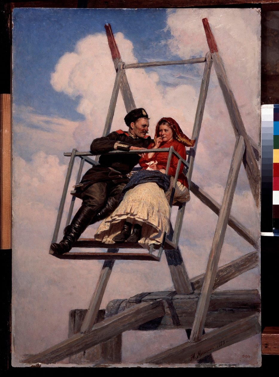 Na huśtawce - obraz Nikołaja Aleksandrowicza Jaroszenki (Jaroszenko) (1846-1898), olej na płótnie autorstwa Nikolai Aleksandrovich Yaroshenko