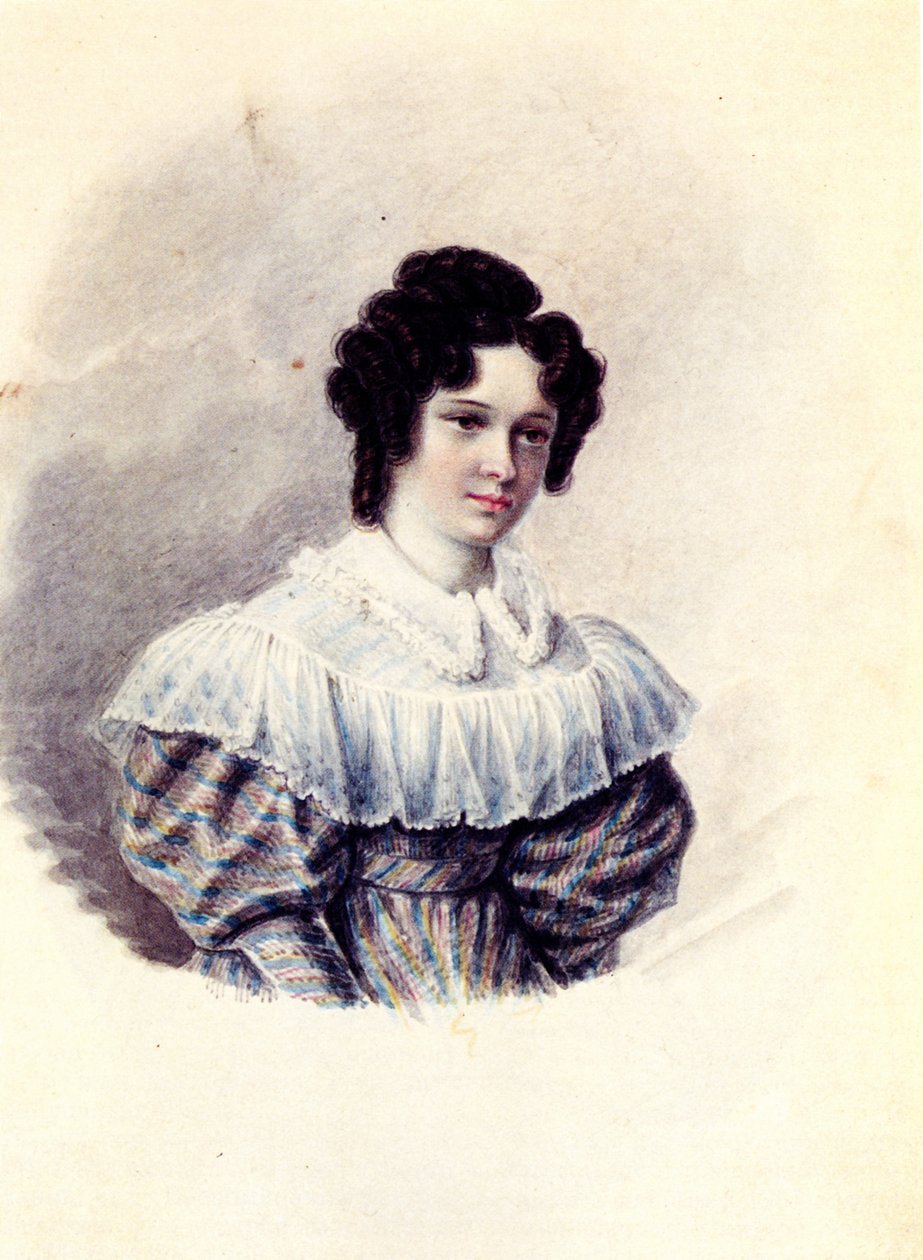 Portret Aleksandry Iwanowny Dawydowej 1802-1895, żony dekabrysty Wasilija Dawydowa, 1830-1839 autorstwa Nikolai Alexandrovich Bestuzhev