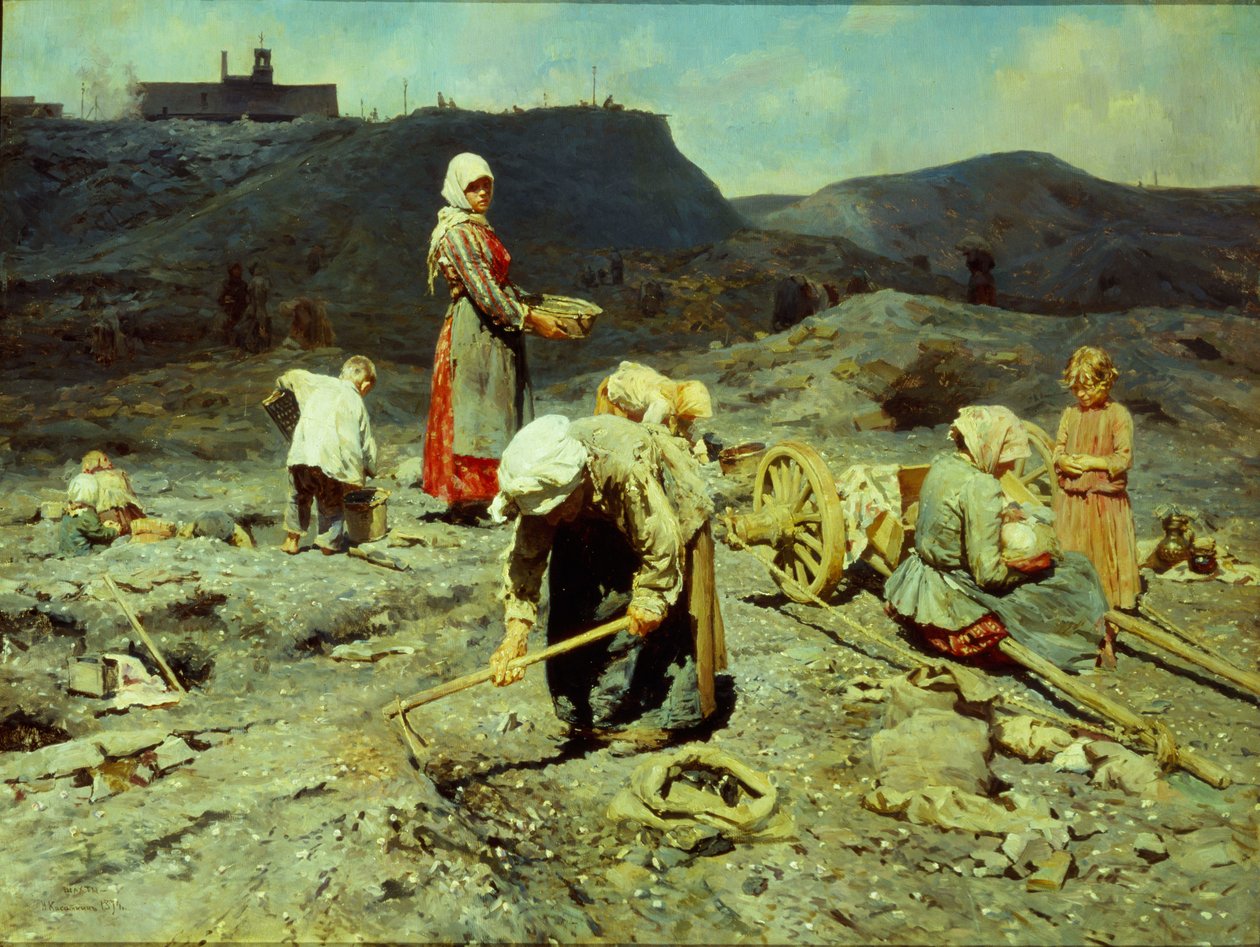 Biedni, zbierając kawałki węgla, 1894. autorstwa Nikolai Alexeyevich Kasatkin