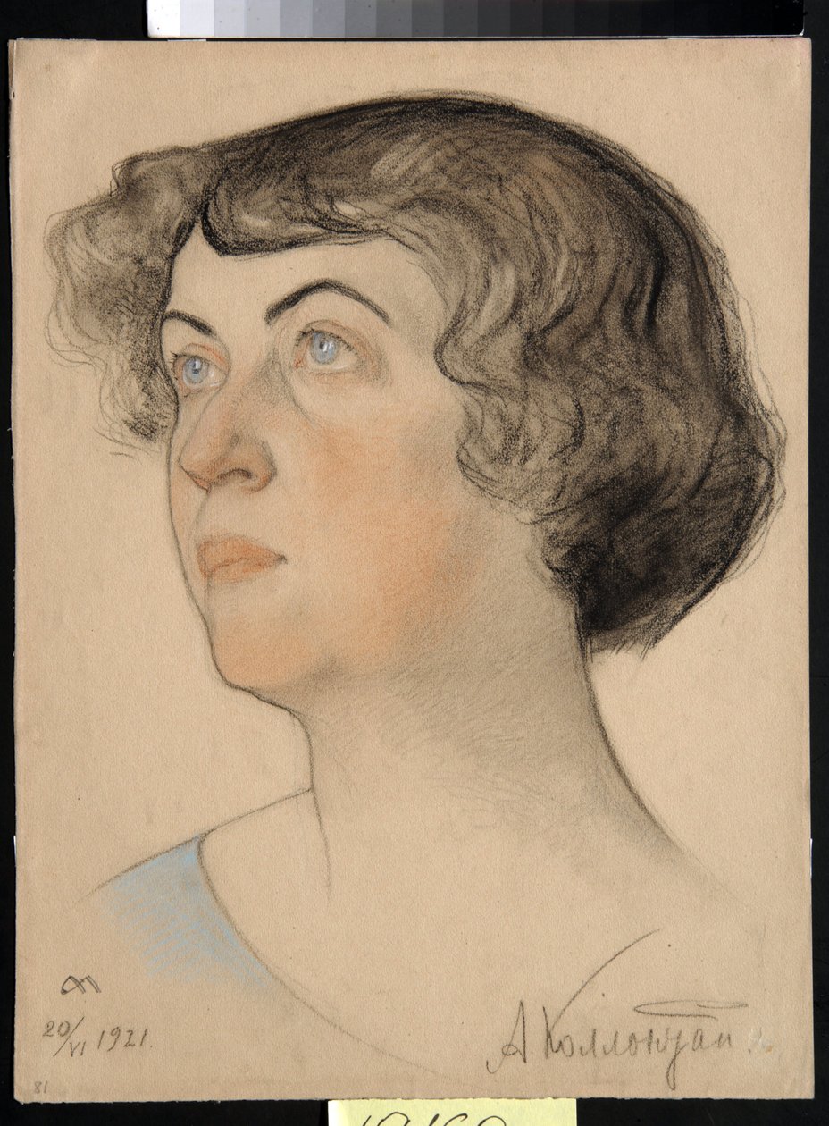 Portret Aleksandry Michajłownej Kollontai (1872-1952), rosyjskiej komunistki i sowieckiego polityka (Alexandra M. Kollontai) - Rysunek Nikołaja Andriejewicza Andrejewa (1873-1932) krew i kreda na papierze (32,2x24,3 cm) autorstwa Nikolai Andreevich Andreev