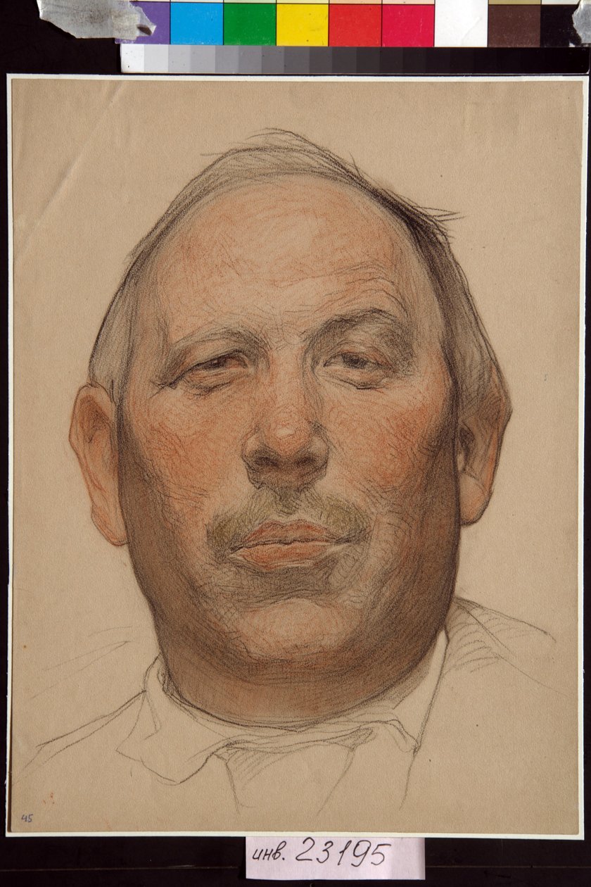 Portrait de Demian Bedny (1883-1945) - Oeuvre de Nikolai Andreevich Andreev (1873-1932), sangwina et craies sur papier (32x24,2 cm), wers 1920 - (Portret Demyana Bedny