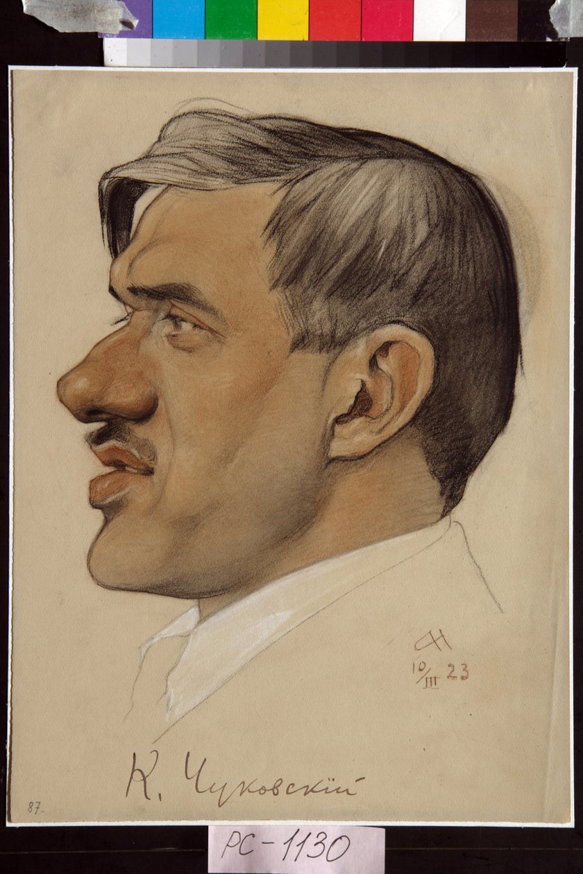 Portret Korneja Czukowskiego (1882-1969) - Praca Nikołaja Andriejewicza Andrejewa (1873-1932), krew i kreda na papierze (32,5x24,2 cm) autorstwa Nikolai Andreevich Andreev