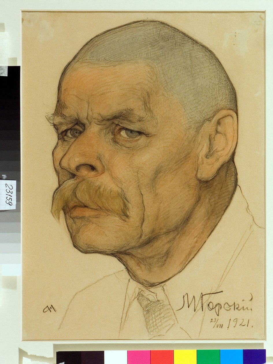 Portret rosyjskiego pisarza Maxime Gorki (1868-1939) - Praca Nikołaja Andriejewicza Andrejewa (1873-1932), krew i kreda na papierze (32,6x24,3 cm) autorstwa Nikolai Andreevich Andreev