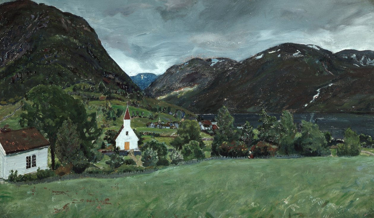 Plebania i kościół Alhus autorstwa Nikolai Astrup