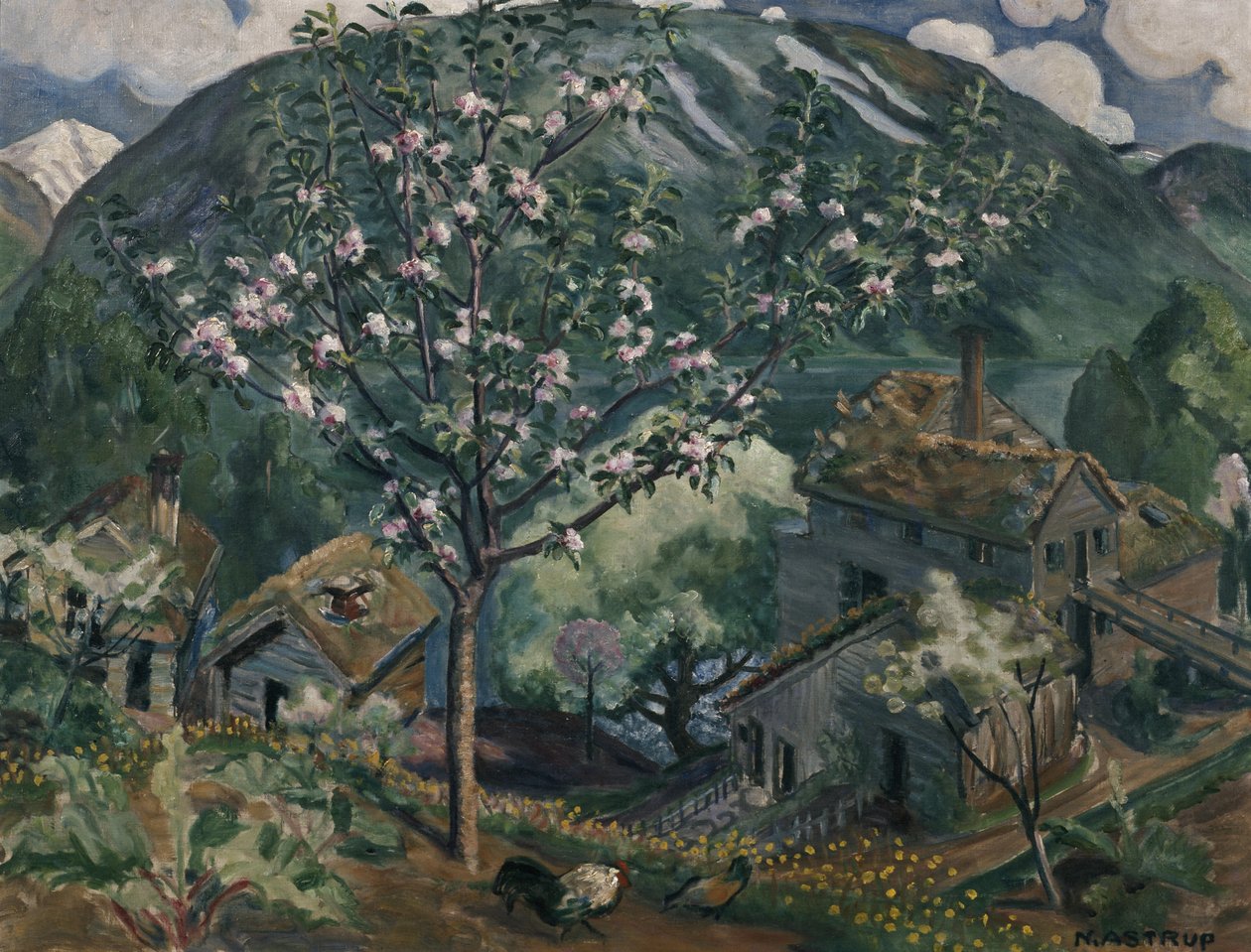 Jabłoń w pełnym rozkwicie (olej na płótnie) autorstwa Nikolai Astrup