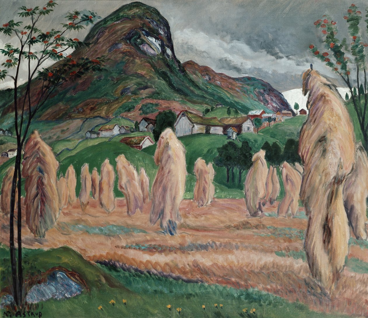 Jesienna wilgoć i wędrujące snopy na słupie autorstwa Nikolai Astrup
