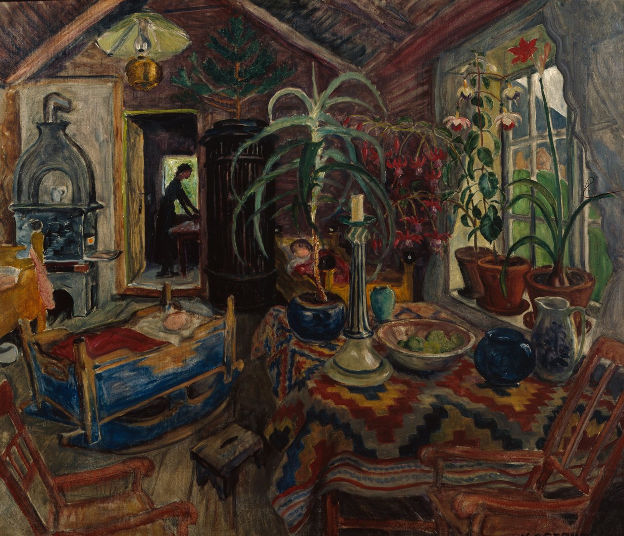 Wnętrze z kołyską, ok. 1925 (olej na płótnie) autorstwa Nikolai Astrup